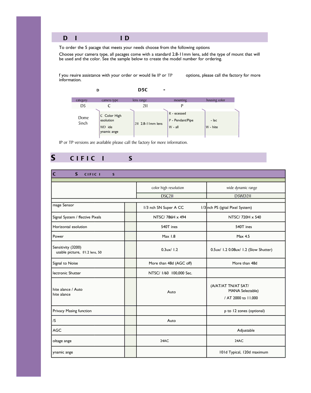 Linear brochure D e r i n g G u i d e, Specification s, Dome, Inch, D5CH211 D5WD211 