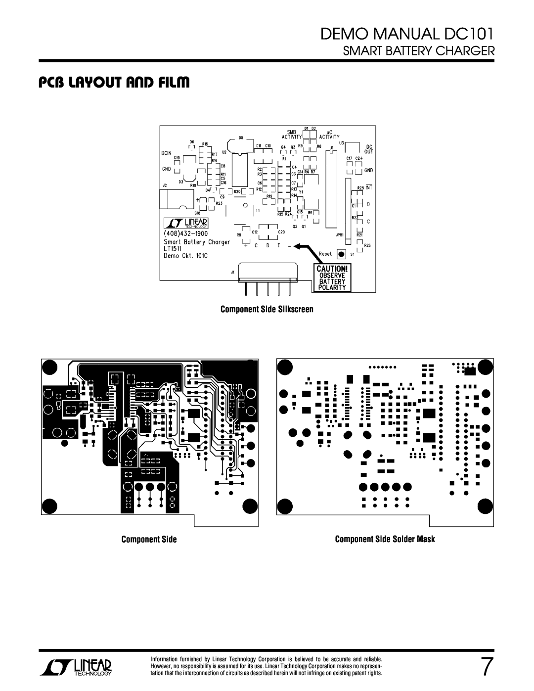 Linear manual Pcb Layout Aud Filw, DEMO MANUAL DC101, Smart Battery Charger, Component Side Silkscreen 