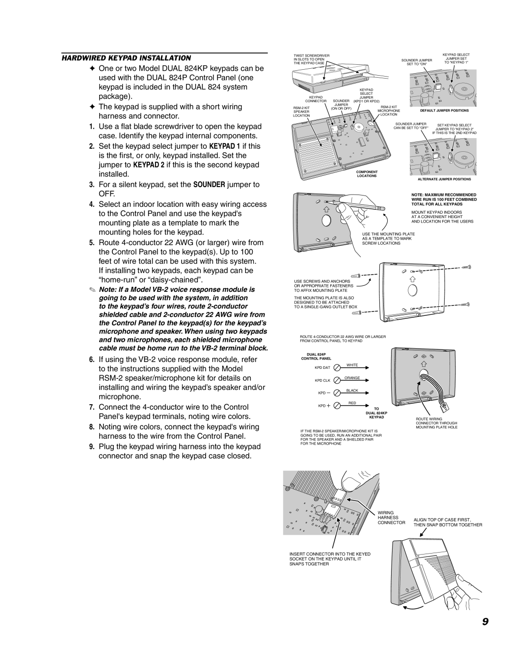 Linear DUAL 824 manual Hardwired Keypad Installation 