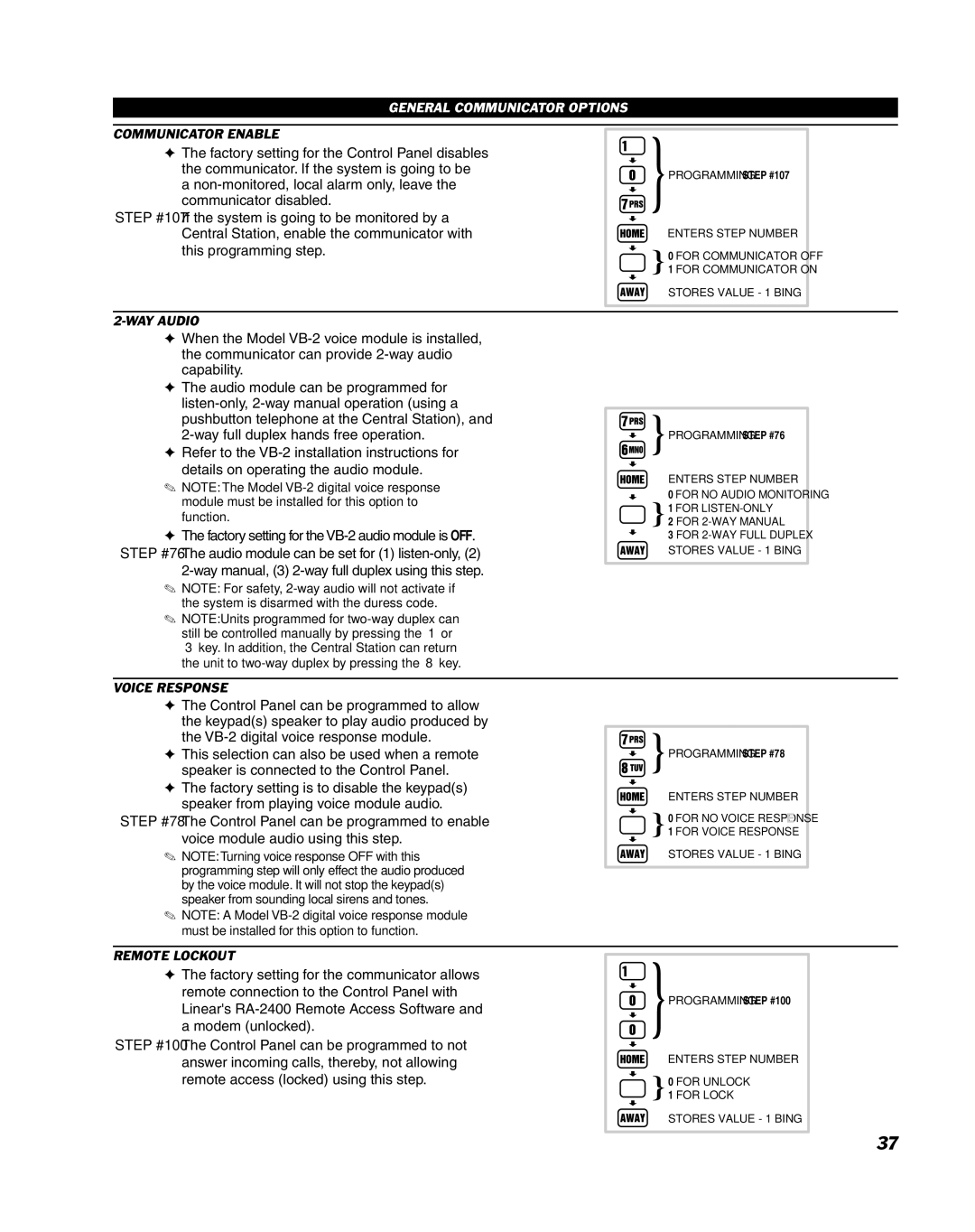 Linear DUAL 824 Communicator Enable, WAY Audio, Way manual, 3 2-way full duplex using this step, Voice Response 