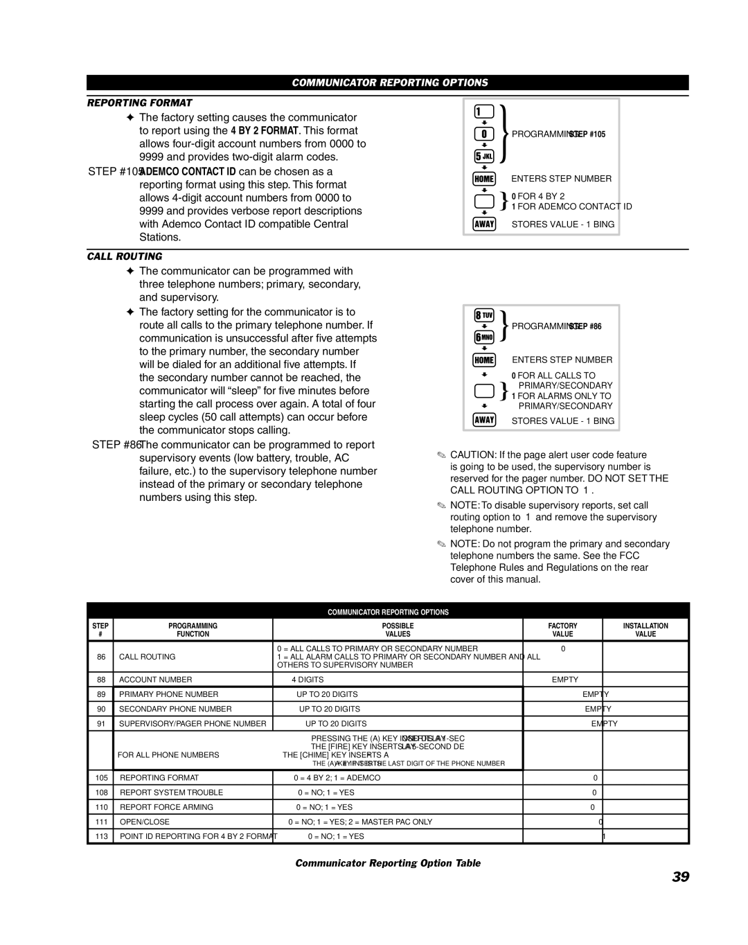 Linear DUAL 824 manual Reporting Format, Call Routing 