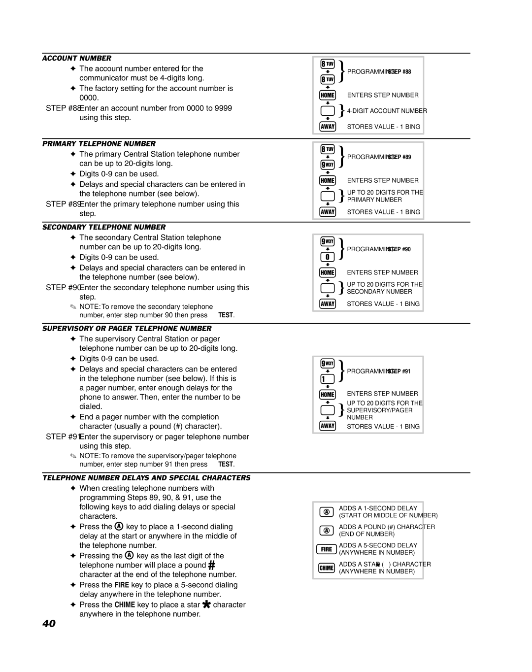 Linear DUAL 824 manual Account Number, Primary Telephone Number, Secondary Telephone Number 