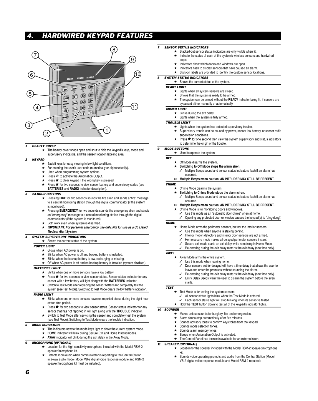 Linear DUAL 824 manual Hardwired Keypad Features 