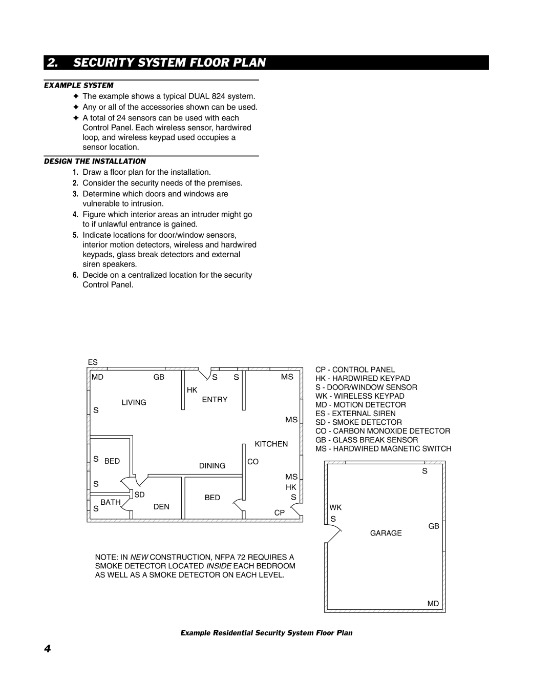 Linear DUAL 824 manual Security System Floor Plan, Example System, Design The Installation 