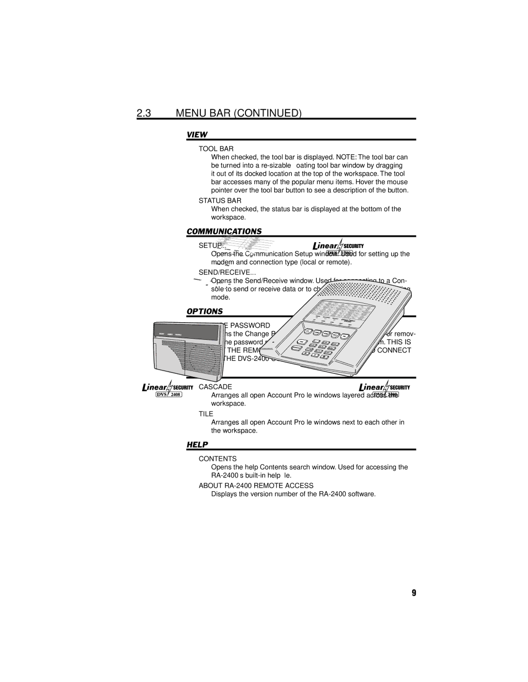 Linear DVS-1200, DVS-2400, RA-2400, DUAL-824, DVS-2408 manual View 