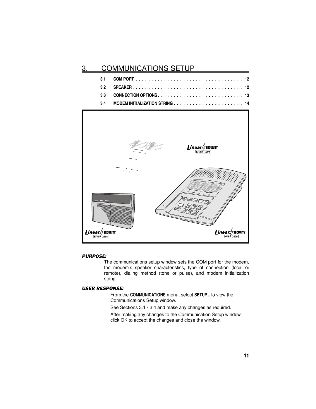 Linear DUAL-824, DVS-2400, DVS-1200, RA-2400, DVS-2408 manual Communications Setup 