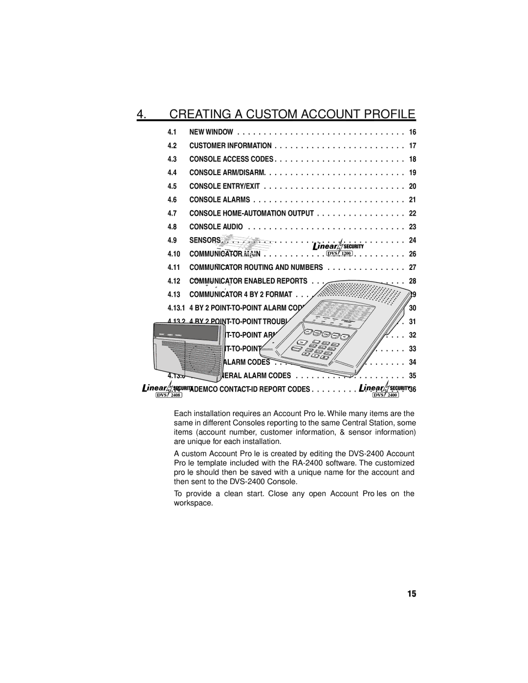 Linear RA-2400, DVS-2400, DVS-1200, DUAL-824, DVS-2408 manual Creating a Custom Account Profile 