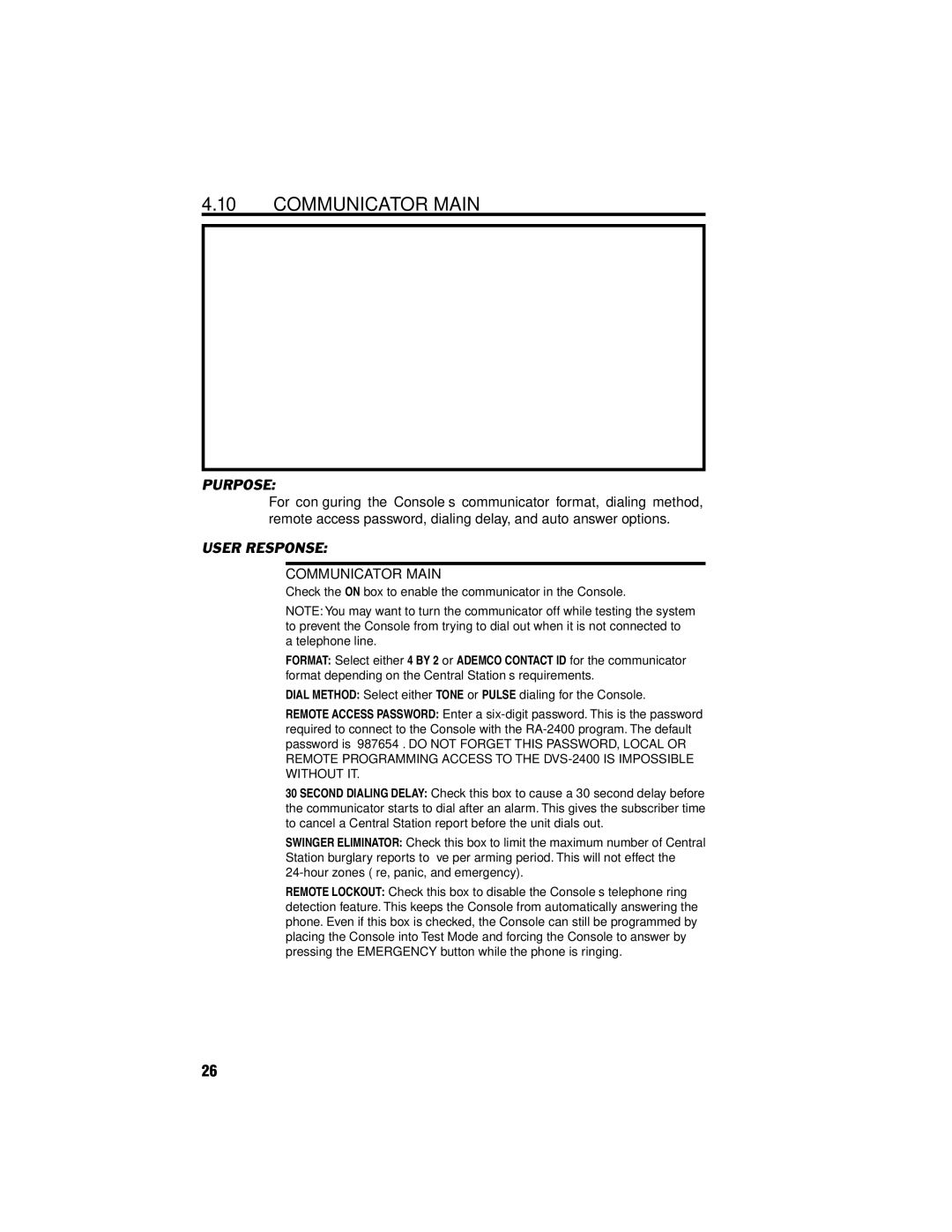 Linear DUAL-824, DVS-2400, DVS-1200, RA-2400, DVS-2408 manual Communicator Main 