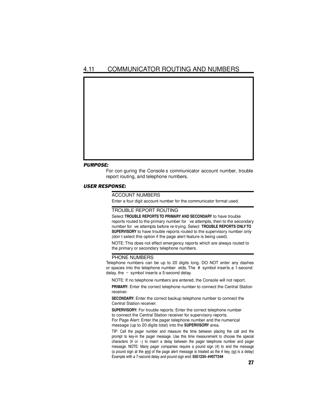 Linear DVS-2408, DVS-2400, RA-2400 Communicator Routing and Numbers, Account Numbers, Trouble Report Routing, Phone Numbers 