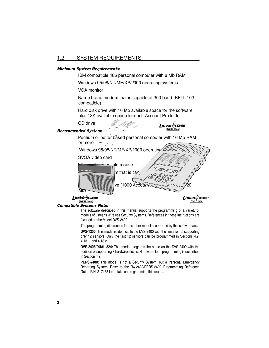 Linear DVS-2408, DVS-2400, DVS-1200, RA-2400, DUAL-824 manual Minimum System Requirements 