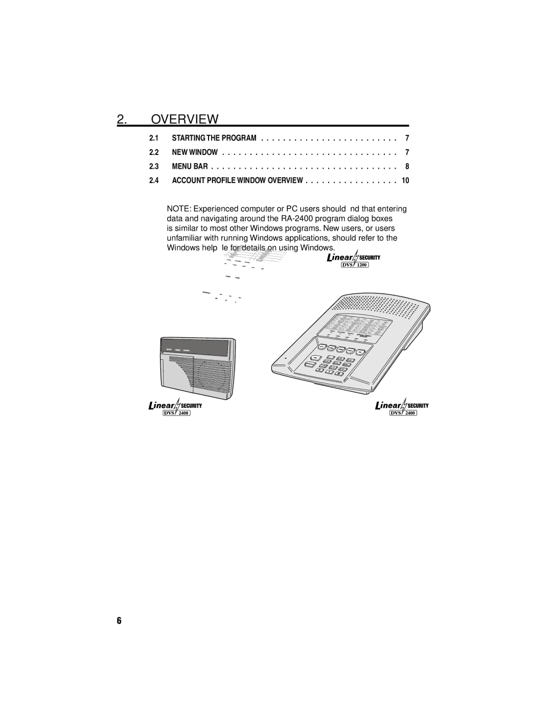 Linear DUAL-824, DVS-2400, DVS-1200, RA-2400, DVS-2408 manual Overview 