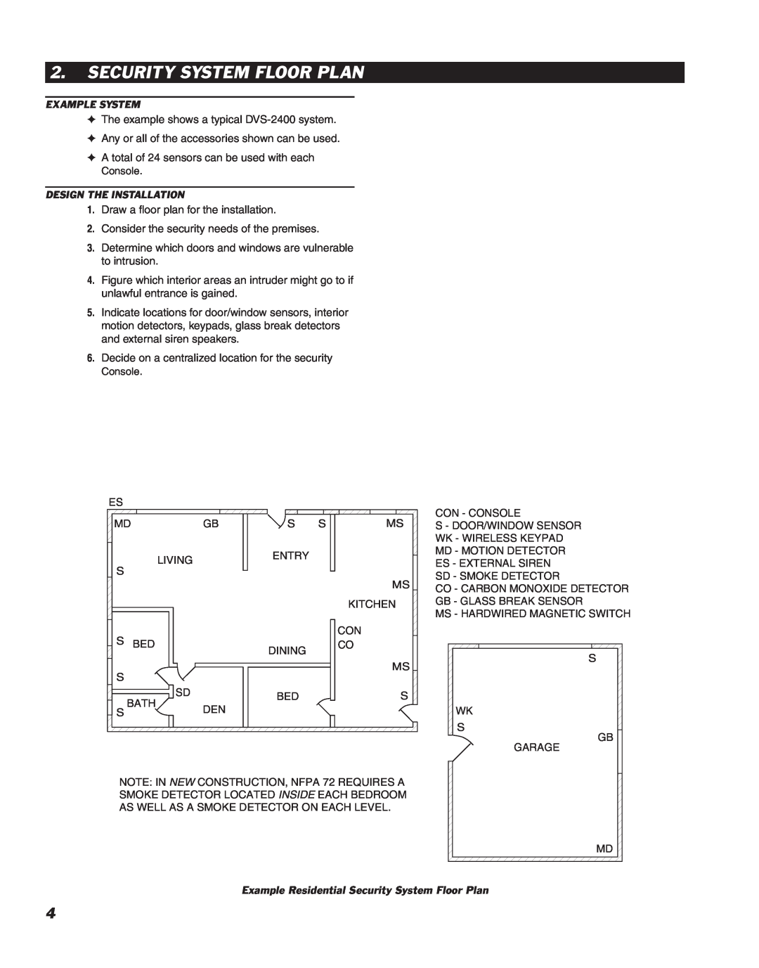 Linear DVS-2400 manual Security System Floor Plan, Example System, Design The Installation 