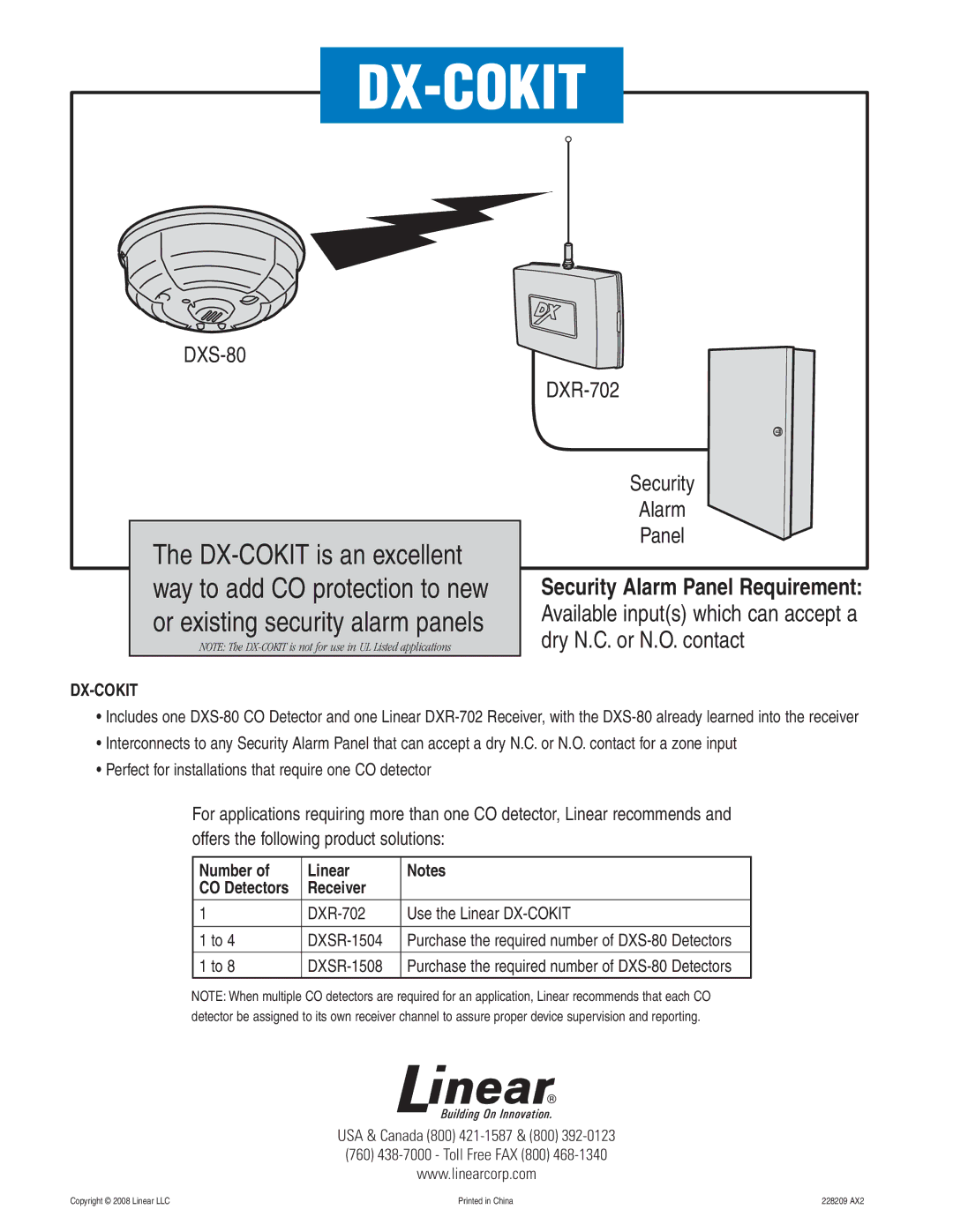 Linear DXS-80 specifications Dx-Cokit 