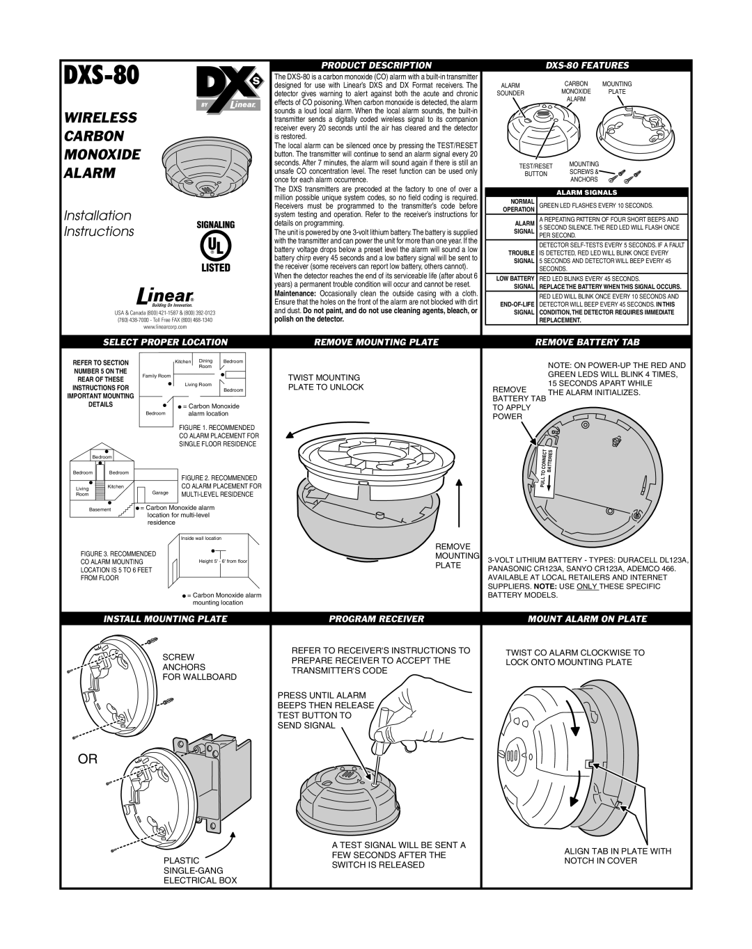 Linear DXS-80 installation instructions Signaling 