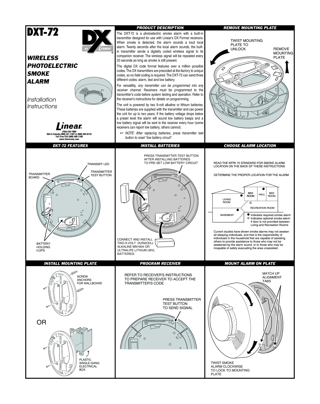 Linear DXT-72 installation instructions Product Description Remove Mounting Plate 