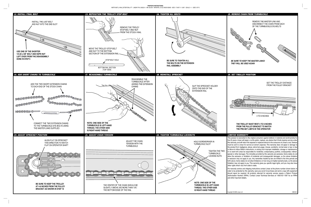 Linear HCI+2 Be Sure to Tighten ALL, Bolts on the Extension, Rail Assembly, This Direction to Match, Turnbuckle 