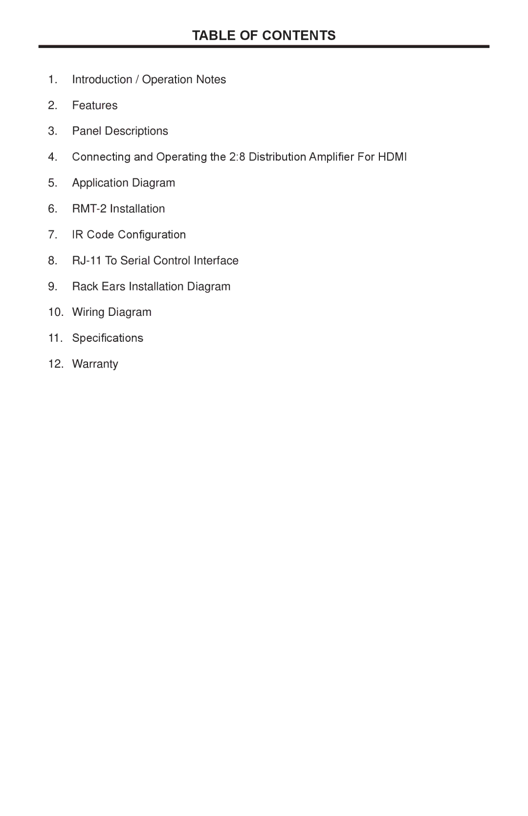 Linear HDMI-DA-2X8M user manual Table of Contents 