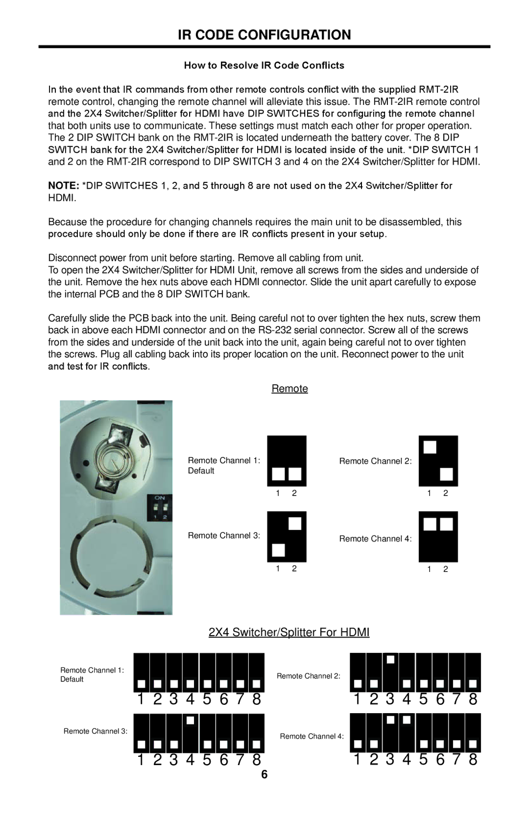 Linear HDMI-SW-2X4M user manual IR Code Configuration, How to Resolve IR Code Conflicts 