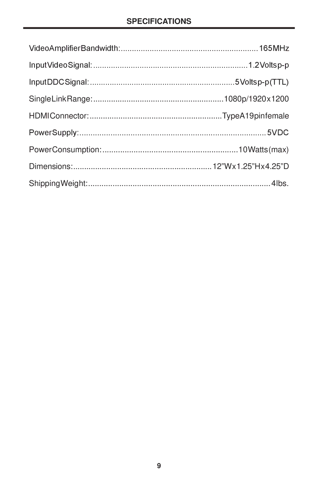 Linear HDMI-SW-2X4M user manual Specifications 