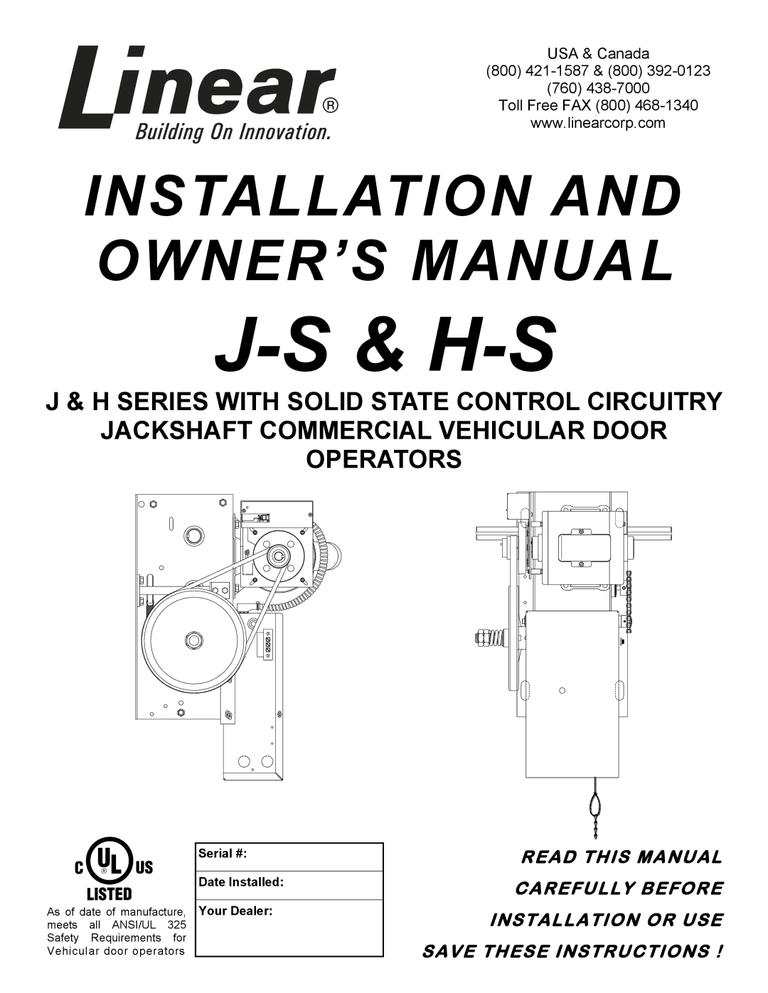 Linear H-S, J-S owner manual 