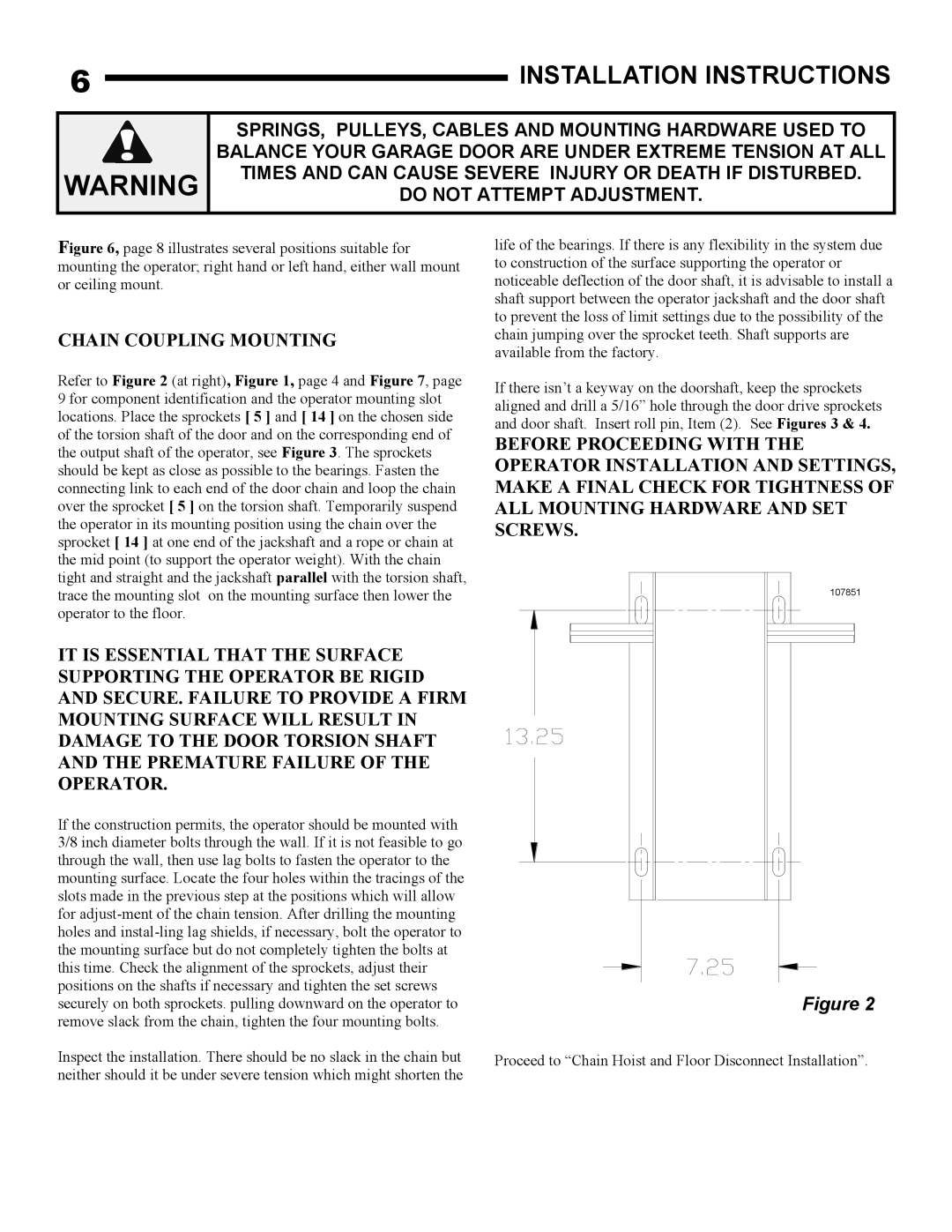 Linear J-S, H-S owner manual Installation Instructions, Chain Coupling Mounting 