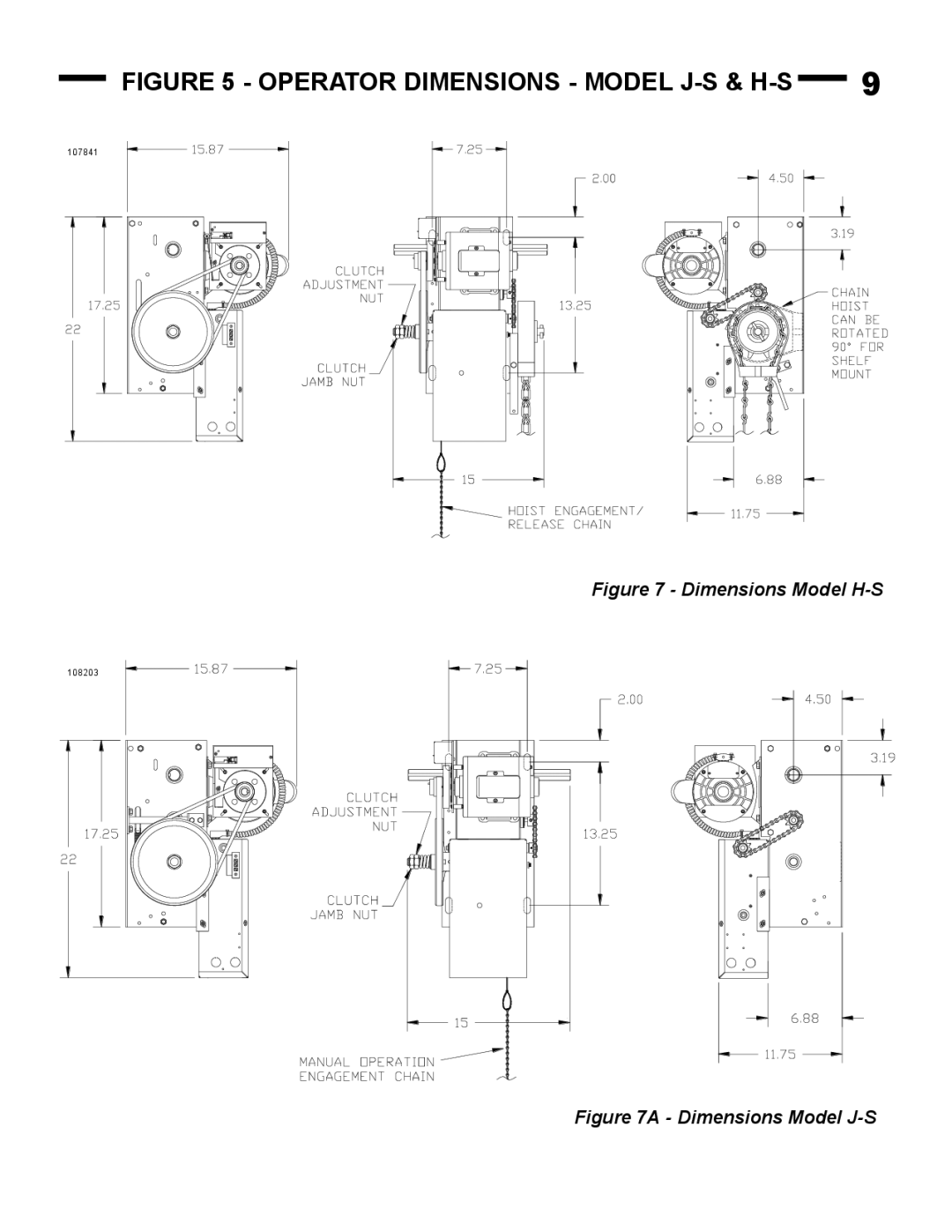 Linear owner manual Operator Dimensions Model J-S & H-S 