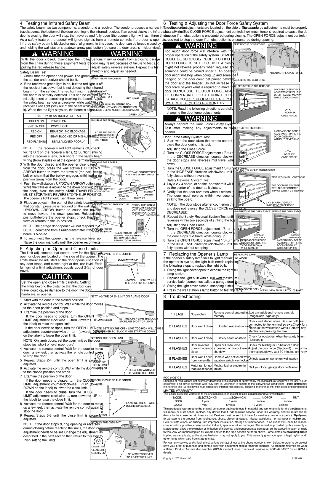 Linear LD 033 manual Safety Beam Test, Sender and receiver should be lit 