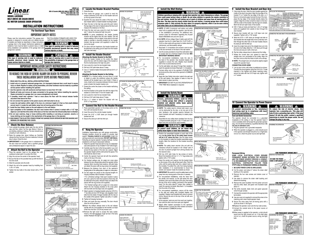 Linear LDCO800 installation instructions For Sectional Type Doors, Install the Header Bracket, Install the Safety Beam 