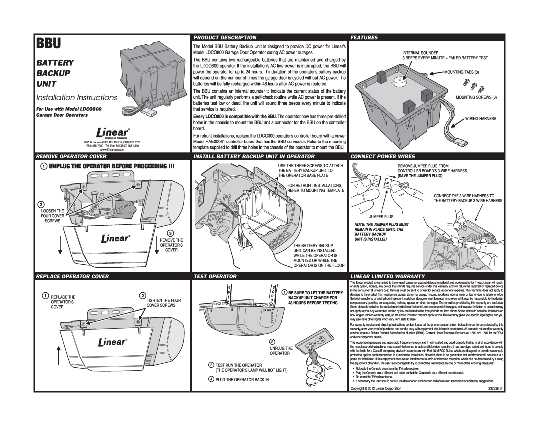 Linear LDCO800 installation instructions Important Installation Safety Instructions, Warning , Caution  