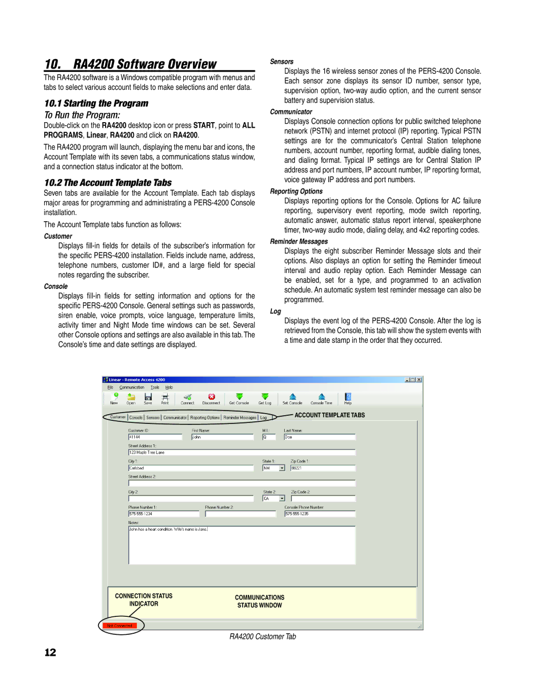 Linear PERS-4200 Series manual 10. RA4200 Software Overview, Account Template Tabs 