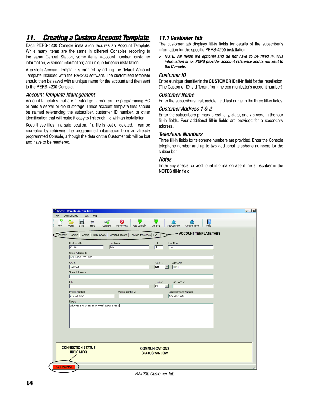 Linear PERS-4200 Series manual Customer Tab 