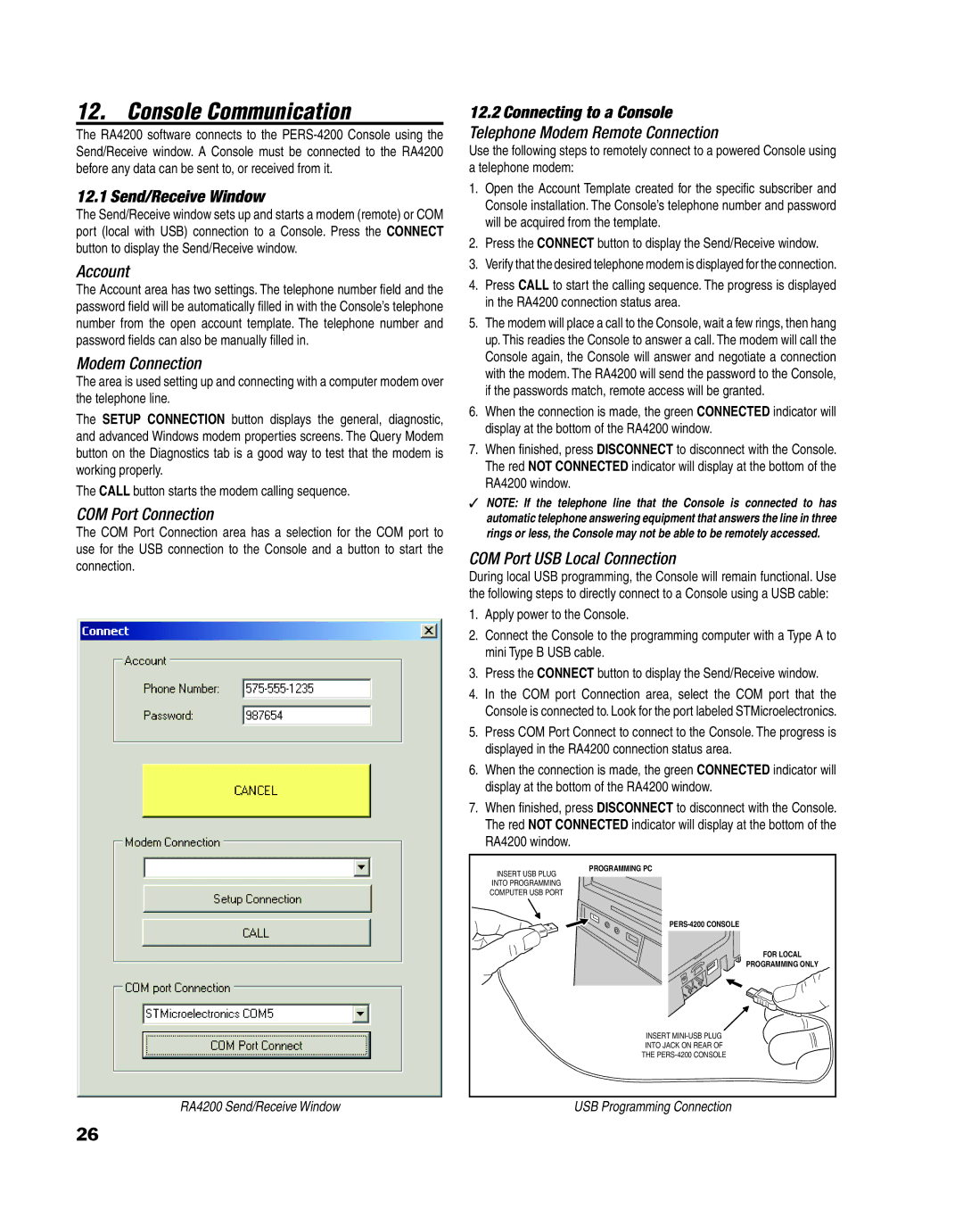 Linear PERS-4200 Series manual Console Communication, Send/Receive Window 