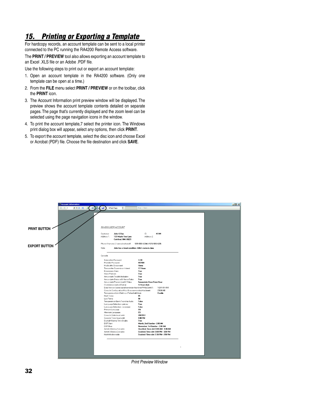 Linear PERS-4200 Series manual Printing or Exporting a Template 