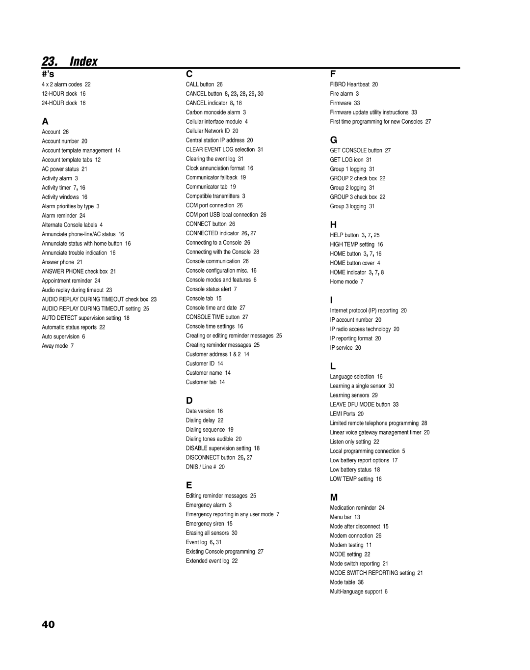 Linear PERS-4200 Series manual Index, #’s 