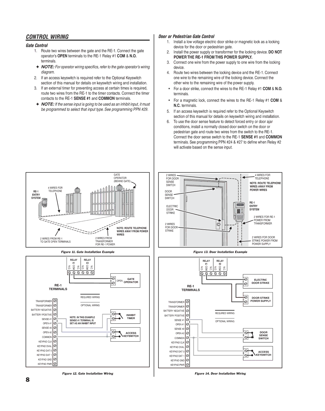 Linear RE-1 manual Control Wiring, Door or Pedestrian Gate Control 