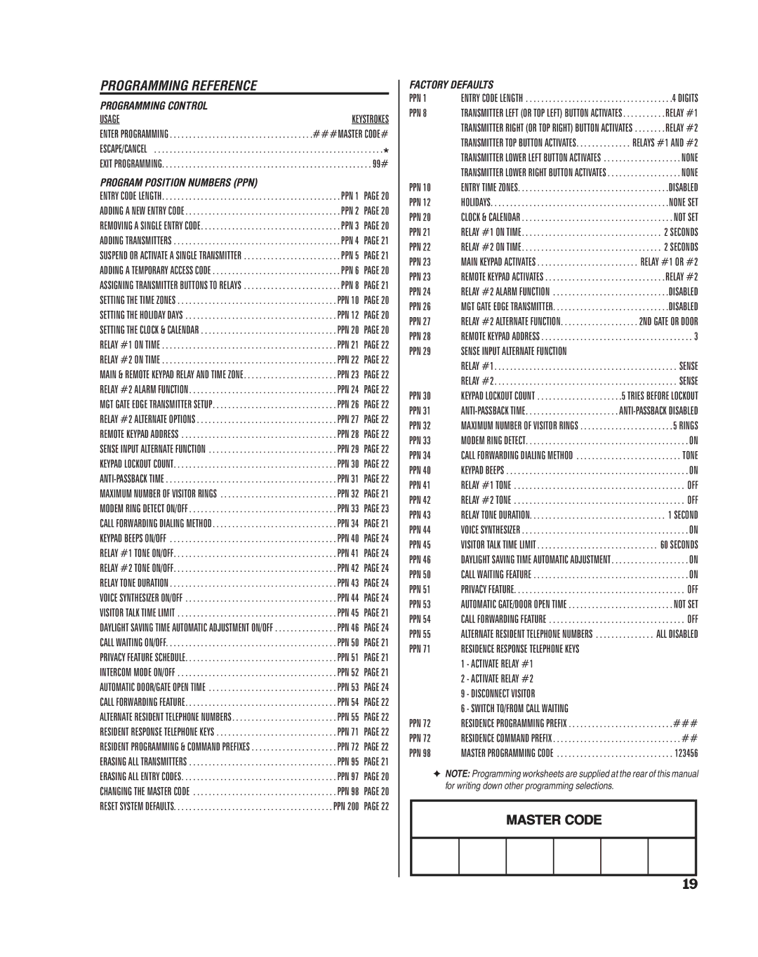 Linear RE-1 manual Programming Reference, Programming Control 