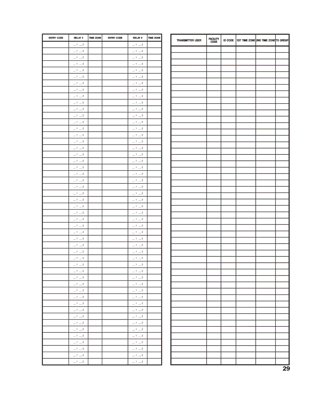 Linear RE-1 manual Entry Code Relay # Time Zone 