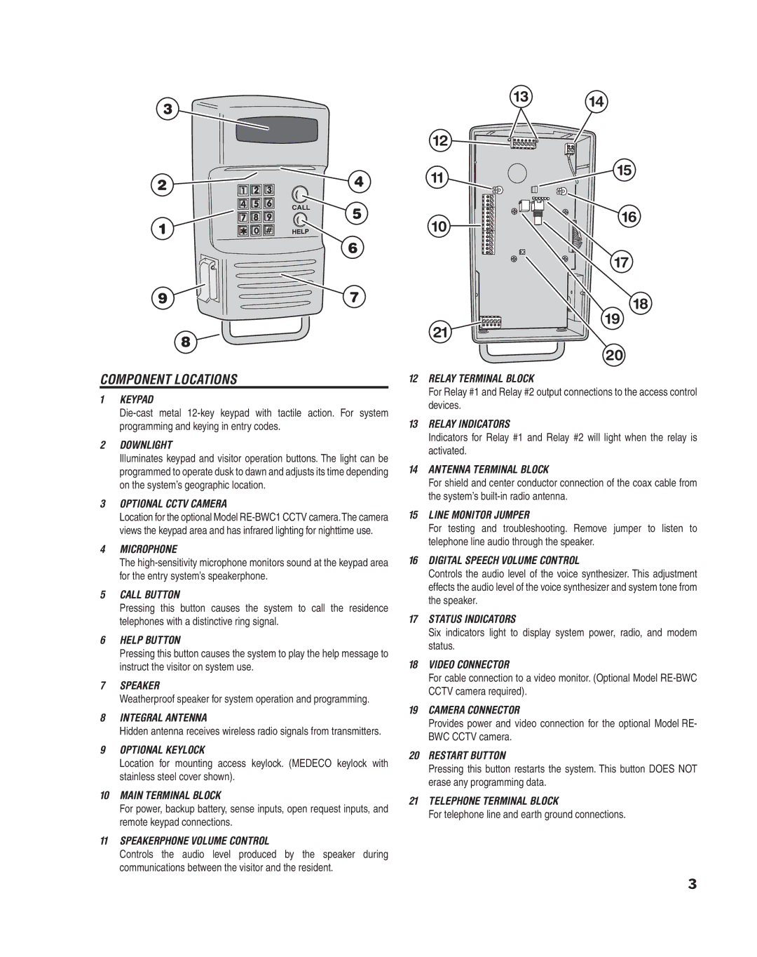 Linear RE-1 manual Component Locations, Keypad 