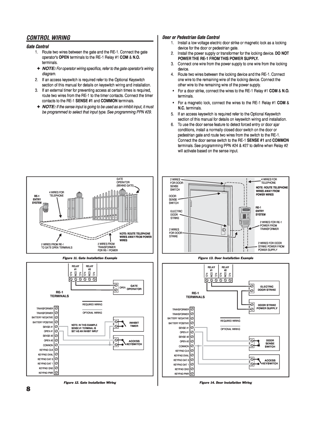 Linear RE-1 manual Control Wiring, Door or Pedestrian Gate Control 