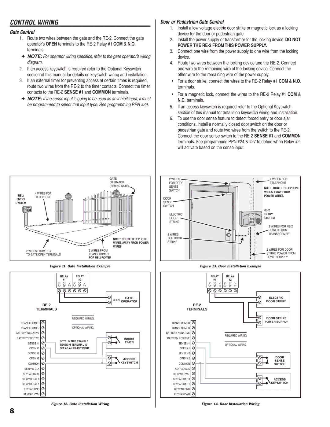 Linear RE-2 manual Control Wiring, Door or Pedestrian Gate Control 