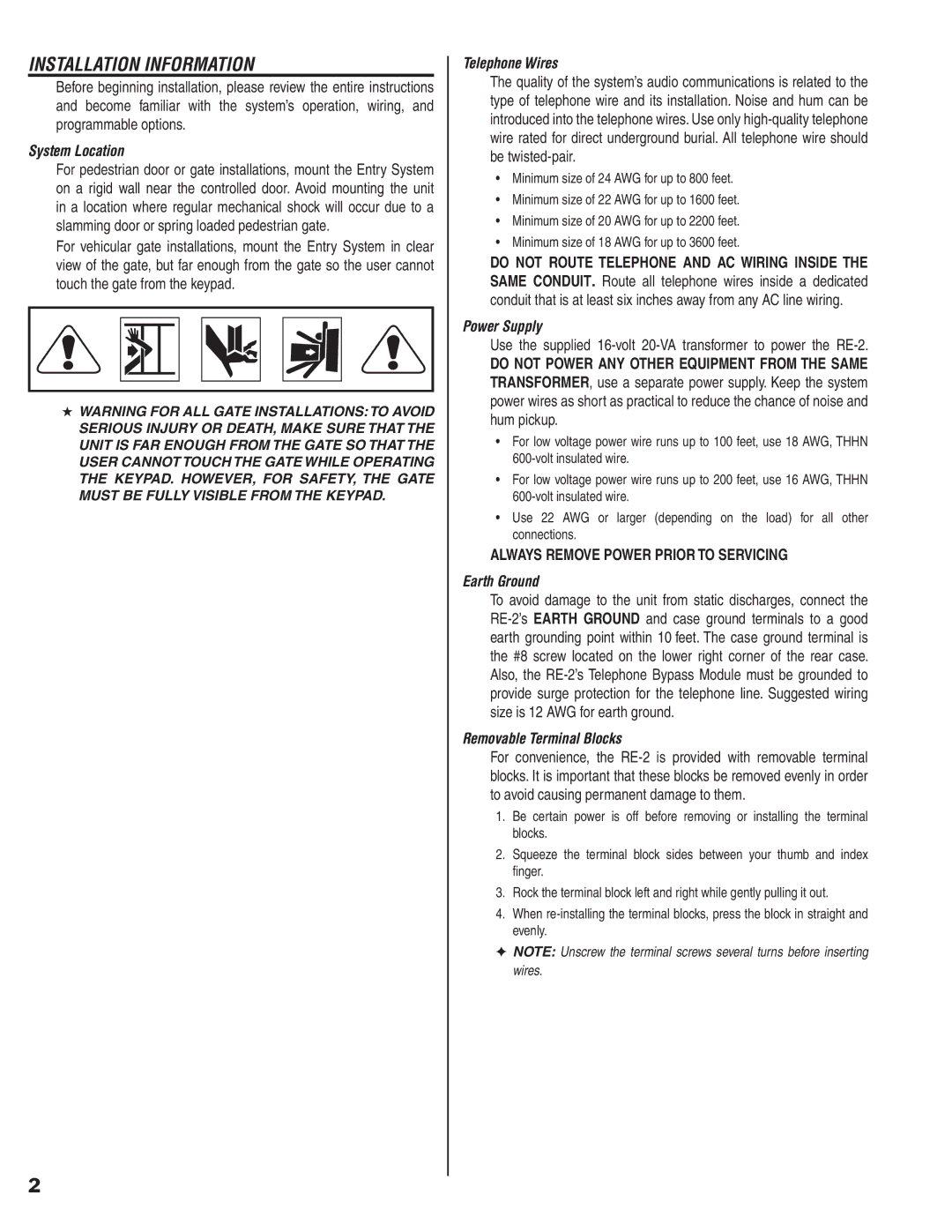 Linear RE-2 manual Installation Information 