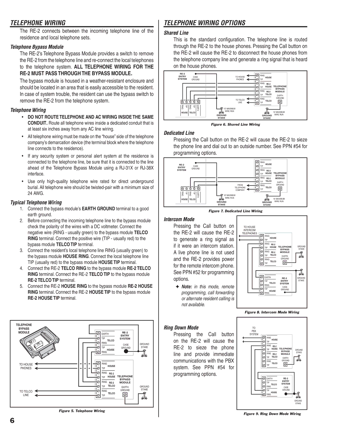 Linear RE-2 manual Telephone Wiring Options 