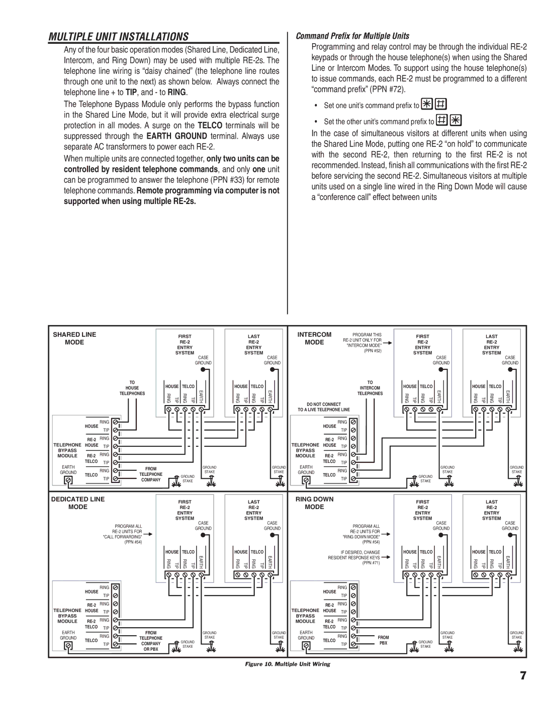 Linear RE-2 manual Multiple Unit Installations, Command Preﬁx for Multiple Units 