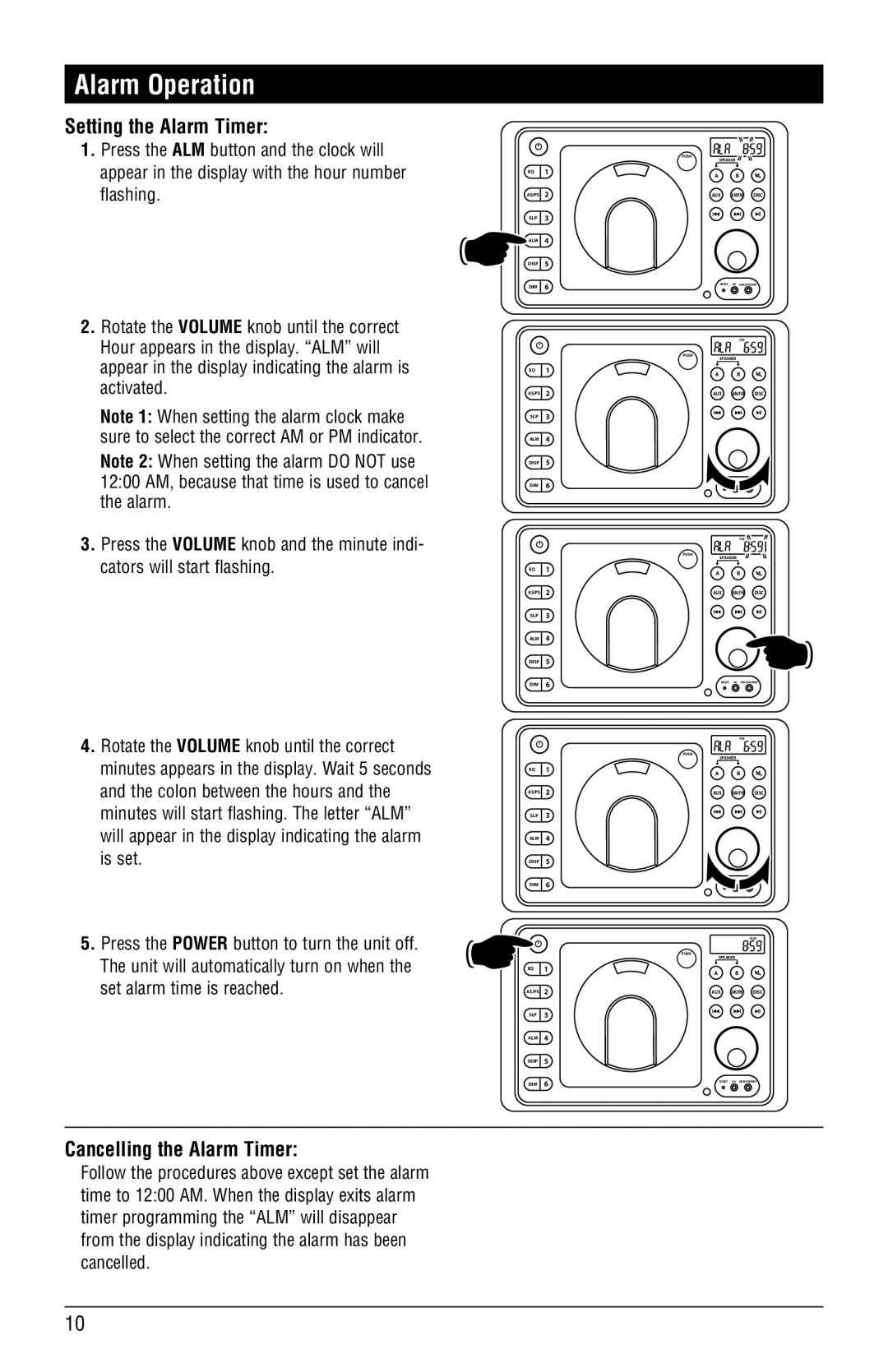 Linear RV4500 Alarm Operation, Setting the Alarm Timer, Cancelling the Alarm Timer, Cators will start flashing 