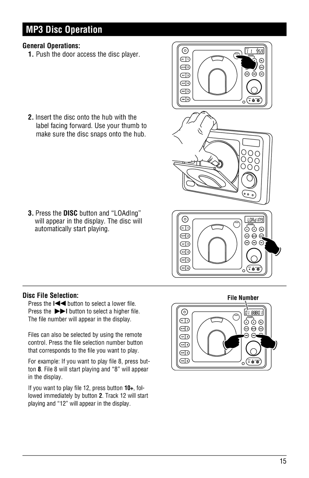 Linear RV4500 installation manual MP3 Disc Operation, Disc File Selection, File Number 