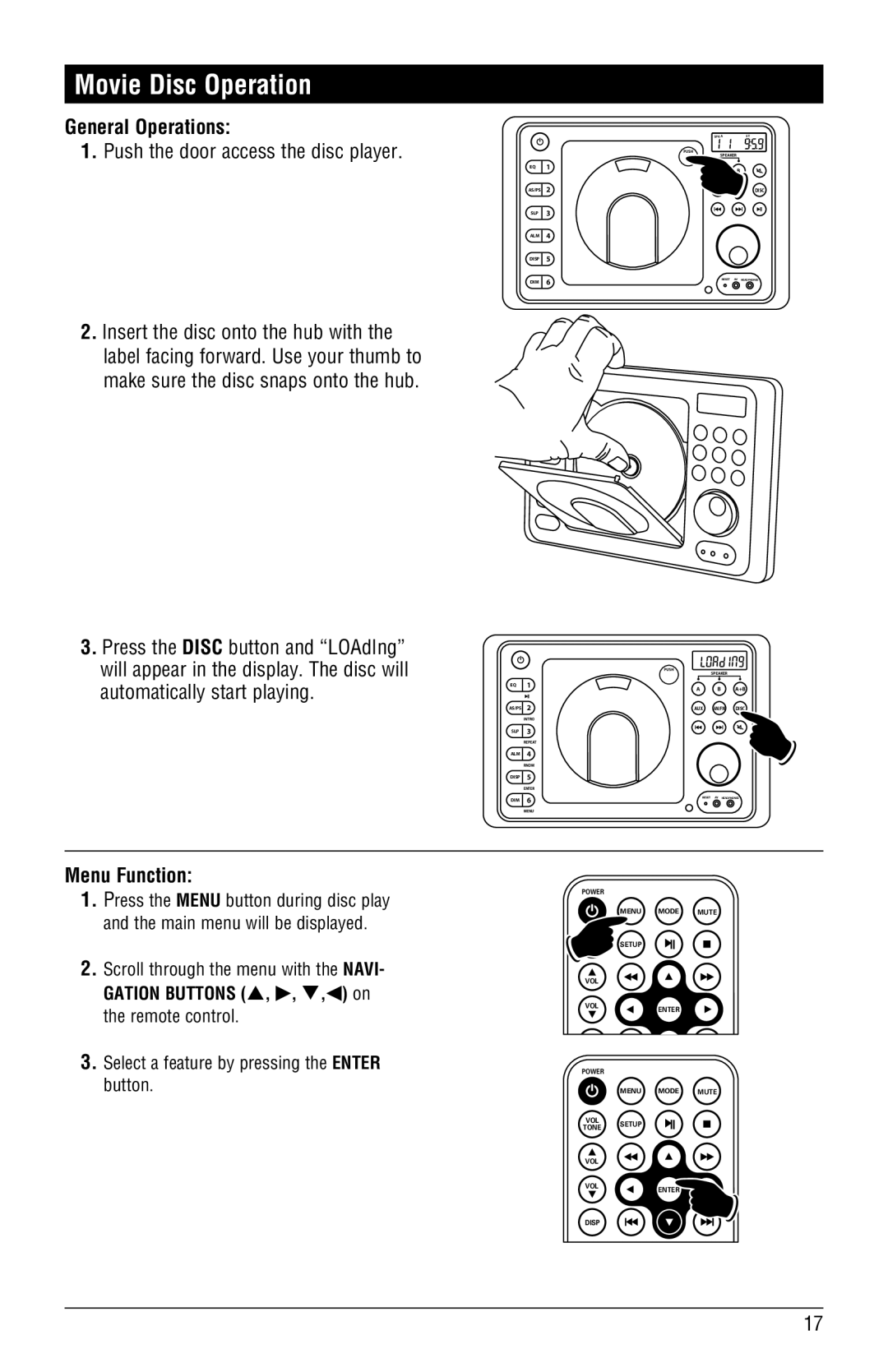 Linear RV4500 installation manual Movie Disc Operation, Menu Function 