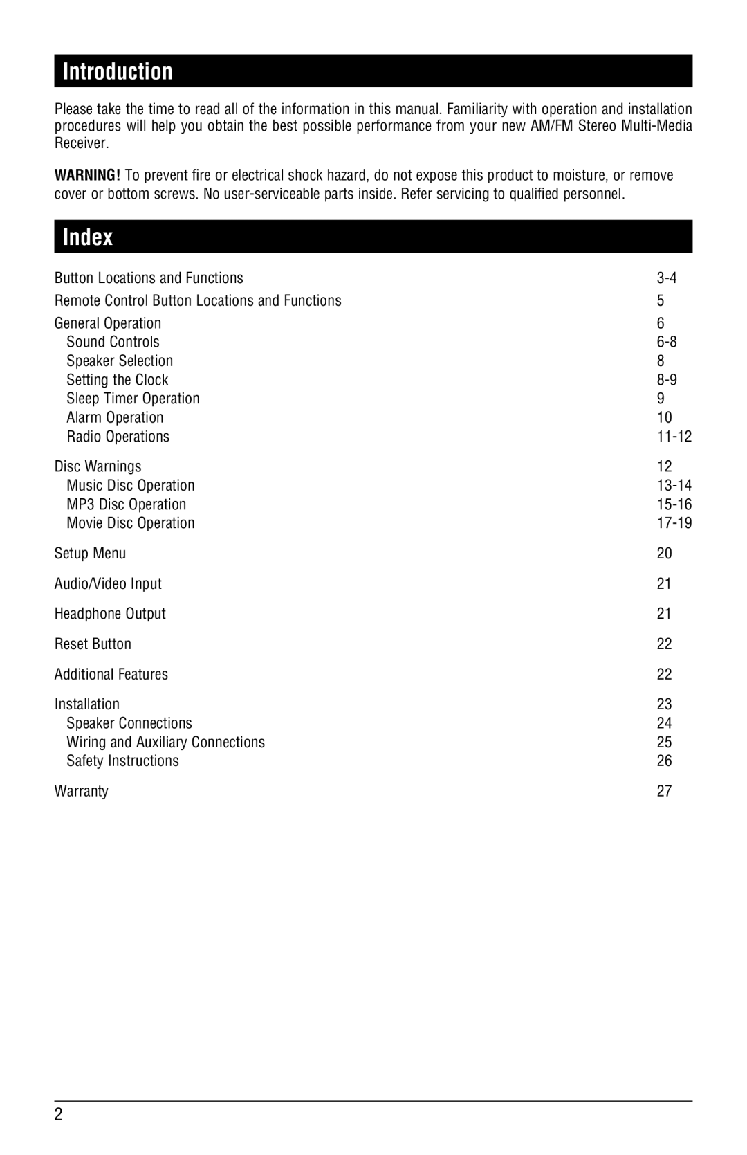 Linear RV4500 installation manual Introduction, Index 