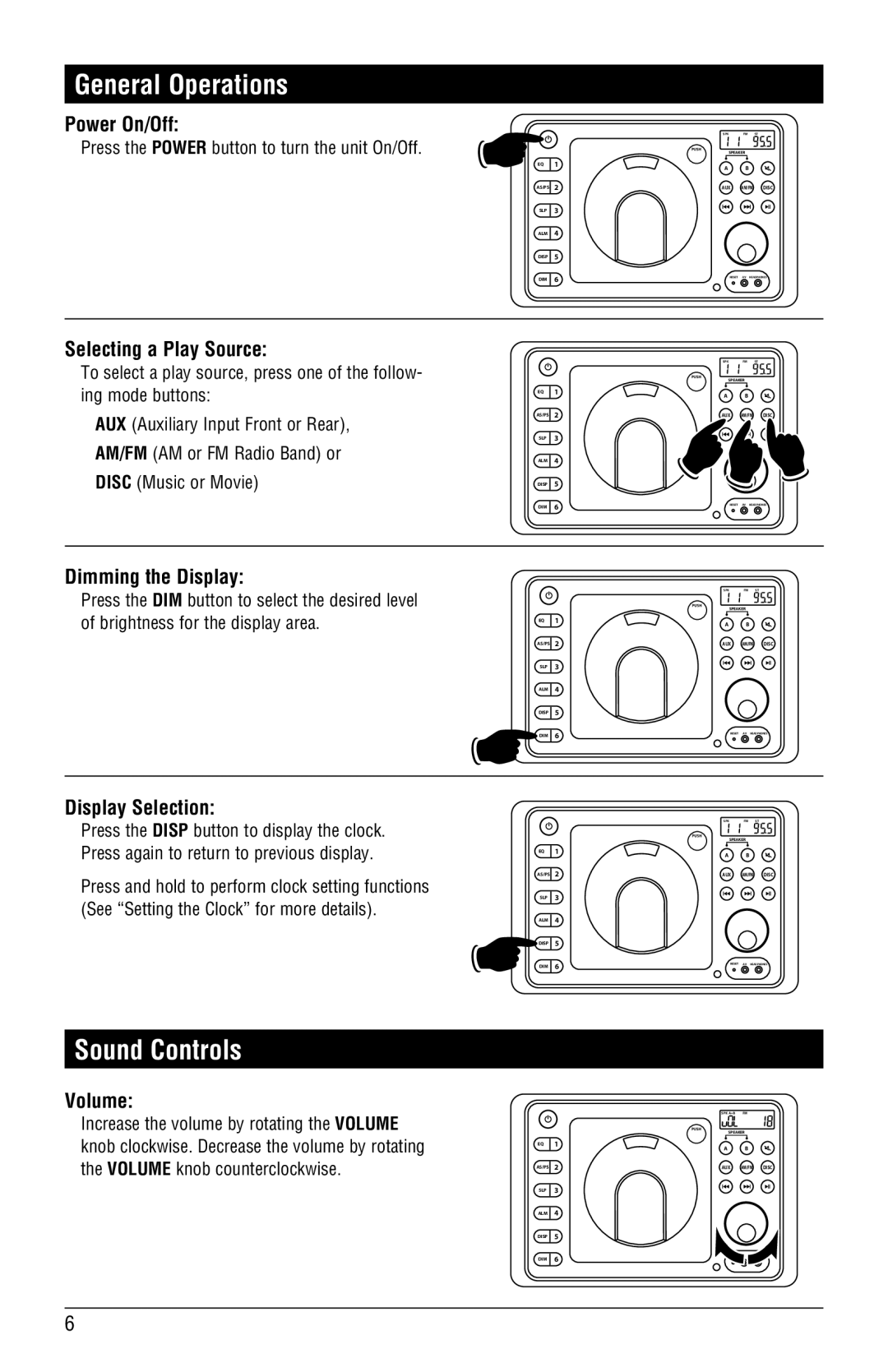 Linear RV4500 installation manual General Operations, Sound Controls 