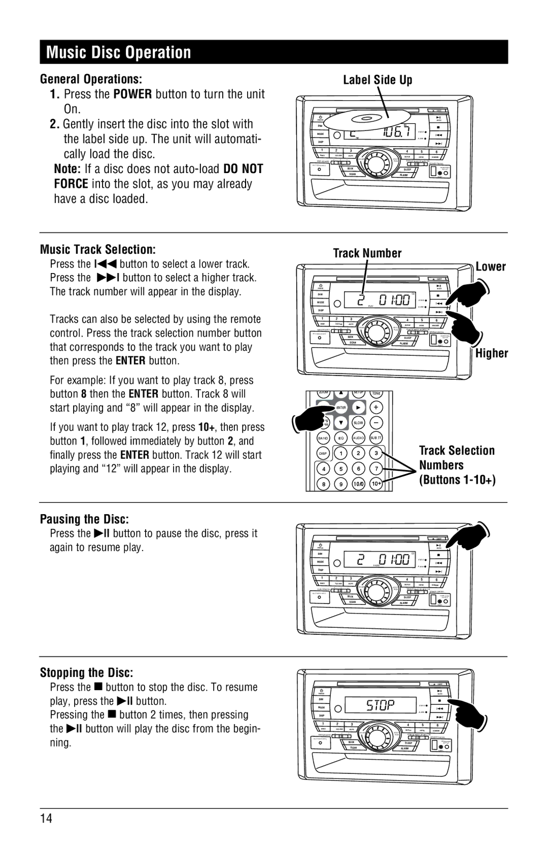 Linear RV5055 installation manual Music Disc Operation 