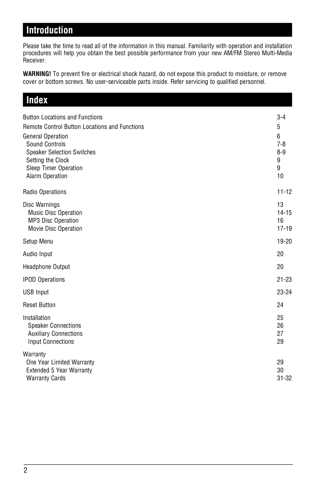 Linear RV5055 installation manual Introduction, Index 